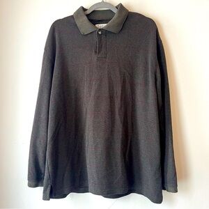 Vintage Ron Chereskin Men’s Polo Shirt L Long Sleeve Gray Herringbone Windowpane